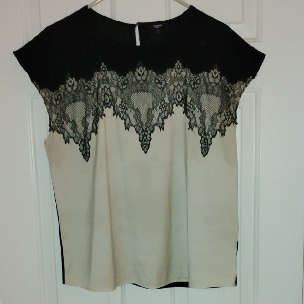 Express Black and Cream Lace Blouse